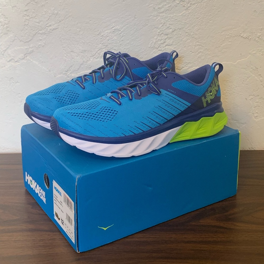 HOKA ONE ONE ARAHI 3 MENS SZ 12 1104097 BLUE NAVY GREEN NEW WITH BOX